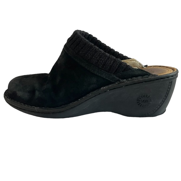 UGG Gael Black Suede Wedge Mule Clogs Wool Lined Size 9 - Picture 7 of 12
